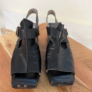 John Fluevog Black Leather Sandals